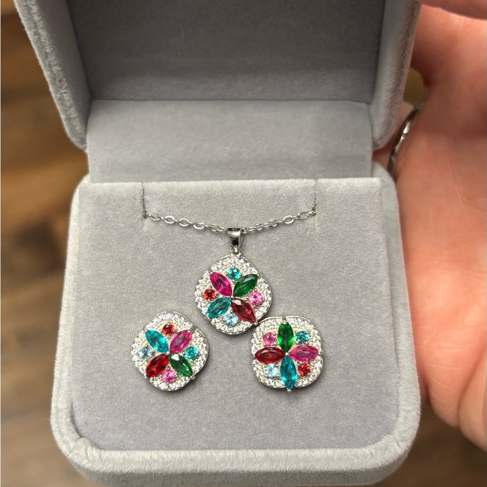 Set!!  Natural Multi Topaz Ring, Earring & Pendant in 925 Sterling Silver - Sz 9